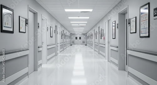 Wallpaper Mural Realistic Hospital Interior Empty Hallway with Doors and Medical Information Posters Torontodigital.ca