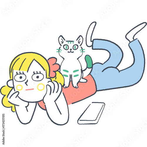猫に癒されリラックスしたやさしい雰囲気の女性相談員　猫に癒されているリラックスした女性
