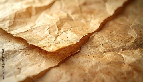 Close Up of Crumpled Beige Paper Texture with Natural Lighting