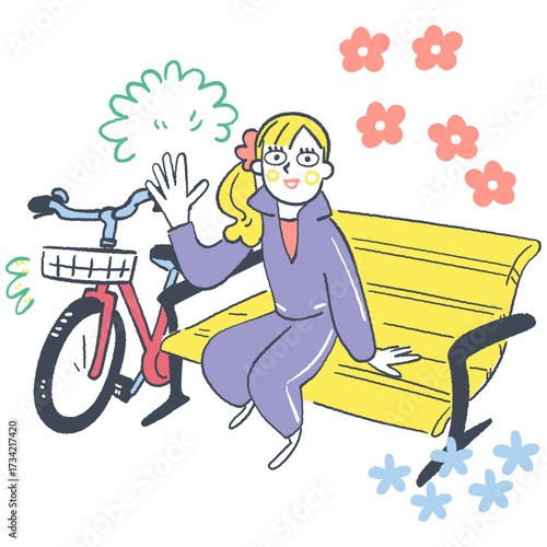 気軽に声をかけられる相談員　ベンチで迎える飾らない女性
