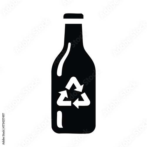 Recycling symbol on a glass bottle emphasizing sustainability and eco-friendly waste management practices