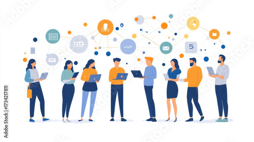 Diverse Group of People Engaging with Technology and Data Sharing