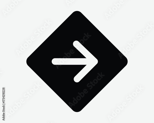 Right Side Arrow Icon East Direction Position Navigation Square Diamond Shape Pointer Pointing Sideways Next Forward Slide Swipe Go Approach Sign