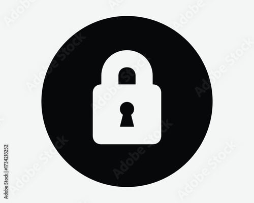 Round Padlock with Keyhole Icon Lock Circle Shape Symbol Password Protection Privacy Secure Private Confidential Secret Encryption Security Sign 