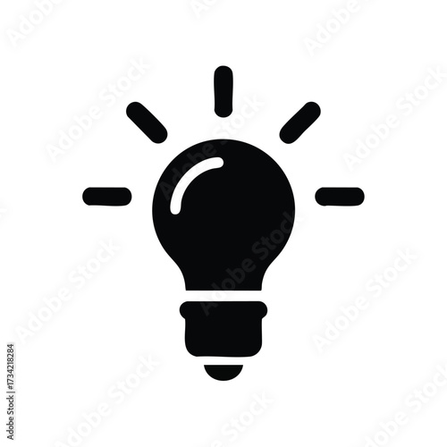 Bright Light Bulb with Radiating Lines Symbolizing Innovation and Ideas in a Minimalist Design