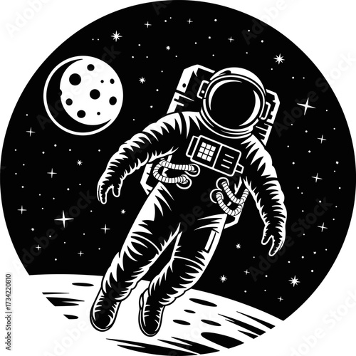 Astronaut cartoon illustration on the moon in space vector design