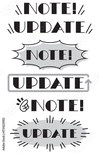 資料用 NOTE & UPDATE Icons monochrome) – 情報・注意喚起・速報用アイコンセット(白黒)