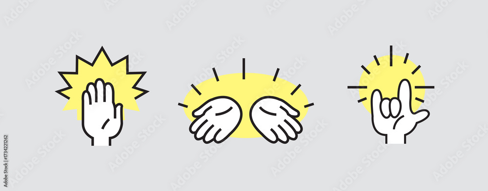 Obraz premium 資料用 Hand Sign Icons (color) – プレゼン資料で使えるハンドジェスチャーアイコンセット(カラー)