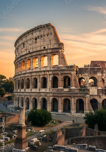 Ancient Roman Colosseum at Sunrise.