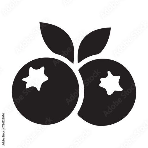 simple two diospyros blancoi fuits black flat icon on white backgorund