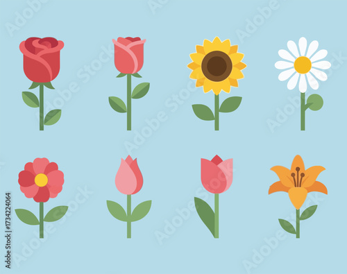 Flower vector design set pack blue sky background