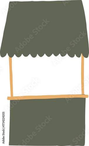 Hand-drawn market stall clipart with simple flat design. Minimal rustic booth illustration, perfect for farmers market, shop signage, stickers, posters, or branding projects.