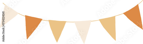 Autumn garlands. Fall flags decor. Autumn pennant decoration banner in autumn color palette. Hand drawn cartoon illustration, vector clip art