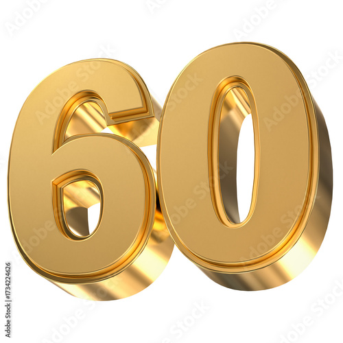 Number 60 Gold 3D Render