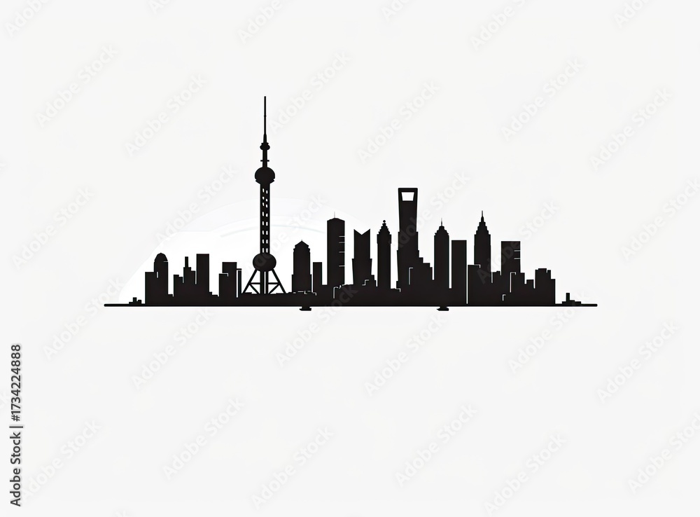 Obraz premium City silhouette skyscraper, downtown, skyline, background for website, presentation