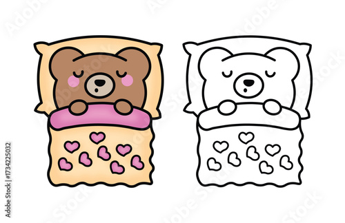 Cute Sleeping Bear, Cozy Animal vector illustration line art drawing, Cozy Sleeping Animal, Bold And Easy Animal Coloring Page, Printable Coloring, Bold Outline Illustrations, 