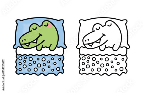 Cute Sleeping Crocodile, Cozy Animal vector illustration line art drawing, Cozy Sleeping Animal, Bold And Easy Animal Coloring Page, Printable Coloring, Bold Outline Illustrations, 