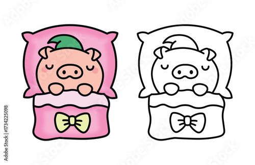 Cute Sleeping Pig, Cozy Animal vector illustration line art drawing, Cozy Sleeping Animal, Bold And Easy Animal Coloring Page, Printable Coloring, Bold Outline Illustrations, 
