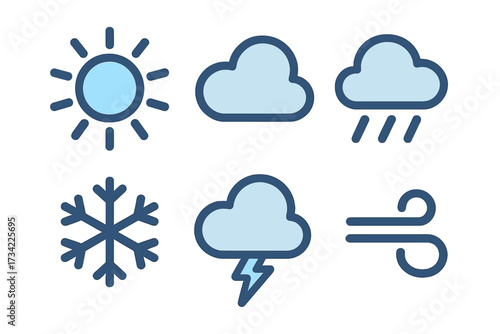 Modern weather forecast symbols and climate condition icons for digital applications and user interfaces