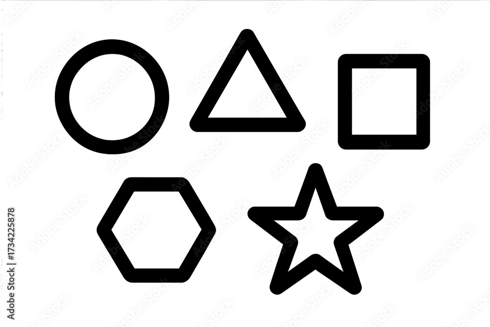 Obraz premium Set of basic geometric shapes outlines including circle, triangle, square, hexagon, and star for design projects