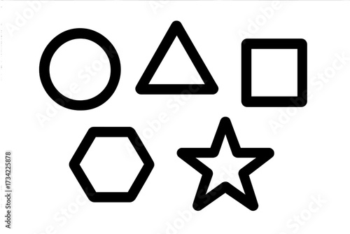 Set of basic geometric shapes outlines including circle, triangle, square, hexagon, and star for design projects