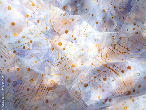 Abstract translucent paper with AI circuit pattern, innovation and technology concept