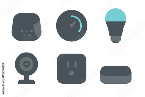 Modern smart home and Internet of Things device icons for digital technology and automation systems in connected living