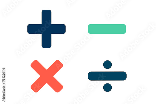 Clean graphic representation of fundamental mathematical operation symbols for various educational and design applications