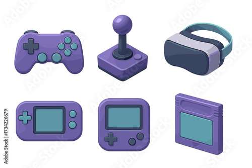 Collection of modern and retro video game controllers, handheld consoles, and virtual reality headset
