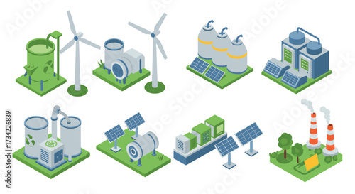 Isometric renewable energy concepts with solar and wind power elements