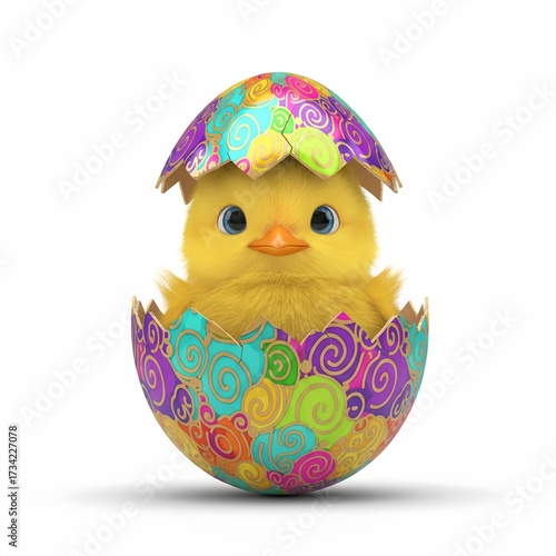 3D Render Cute Chick Coming Out of Easter Egg