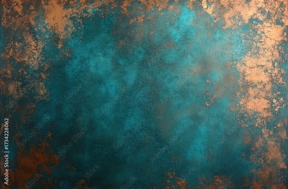 Fototapeta premium A textured abstract background featuring deep teal tones and metallic copper accents, creating a visually striking and modern aesthetic.