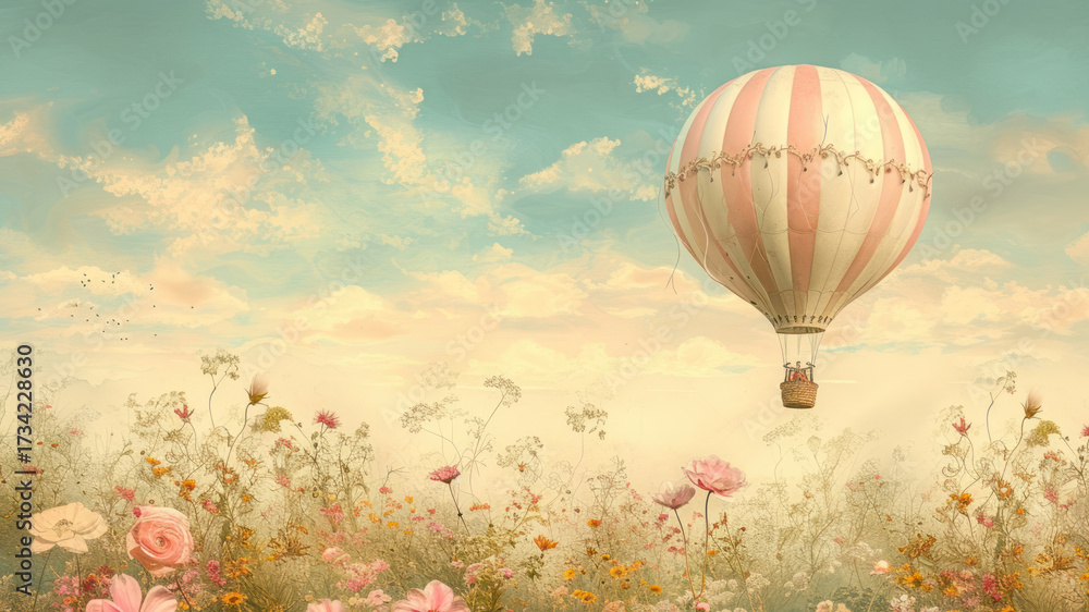 Fototapeta premium Balloon flower landscape aircraft