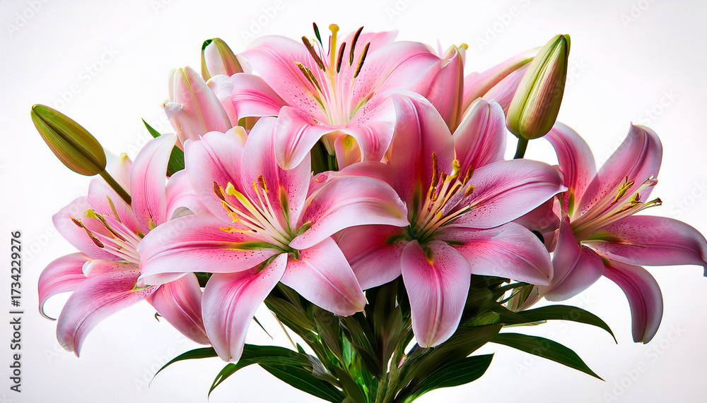 Naklejka premium Premium Stock Photo Of Beautiful Pink Lily Flower Bouquet Isolated On Transparent Background On A Pure White Background