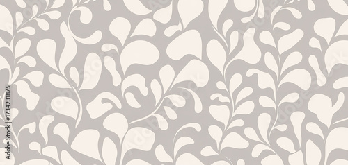 Elegant vector pattern with organic leaf shapes on a stylish neutral gray background