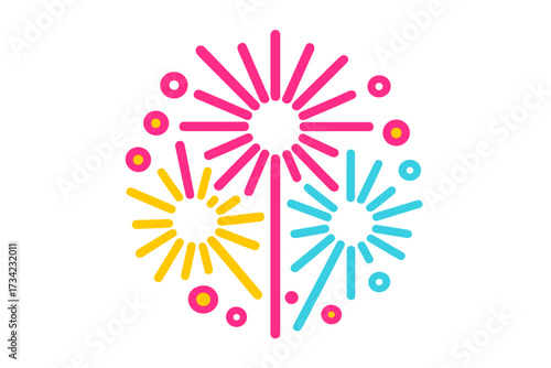 Brightly colored abstract fireworks exploding with dynamic energy, perfect for holiday festivities and special events