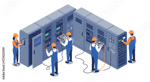 Workers maintaining servers in a data center