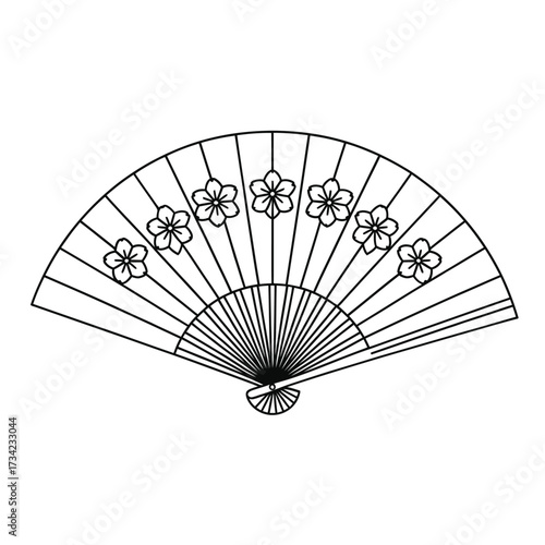 Elegant hand fan with floral design in black and white