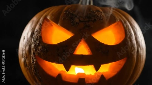 Wallpaper Mural Scary Halloween Jack-o'-lantern with a flickering candle and smoke Torontodigital.ca