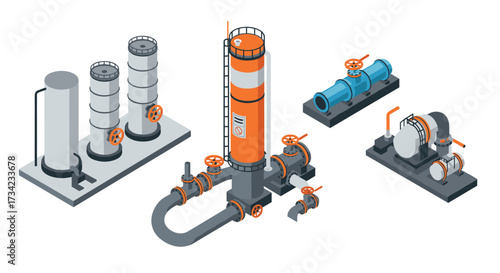 Industrial equipment isometric diagram featuring pipes and valves