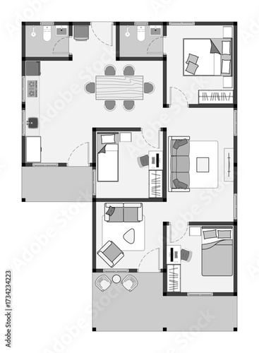 floor plan of a modern unfurnished house for your design. Suburban house vector blueprint. Architectural background. eps.