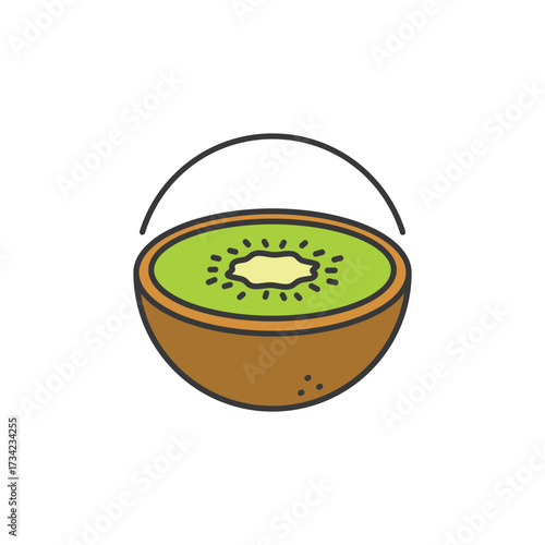 Vivid green kiwi cross-section with speckled seeds and earthy skin, great for tropical food labels, wellness branding, or exotic fruit menus. Tangy, fresh, and naturally vibrant