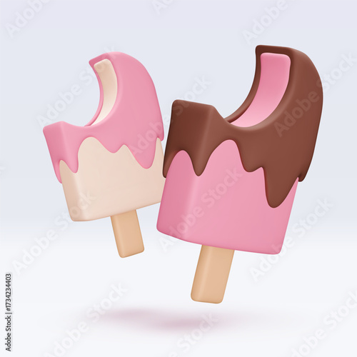 Ice cream with glaze, icon, 3d render. Design elements. Realistic Sweet fast food icon. Vector illustration isolated on white for menu, shop, flyer, banner, web, adv, sale