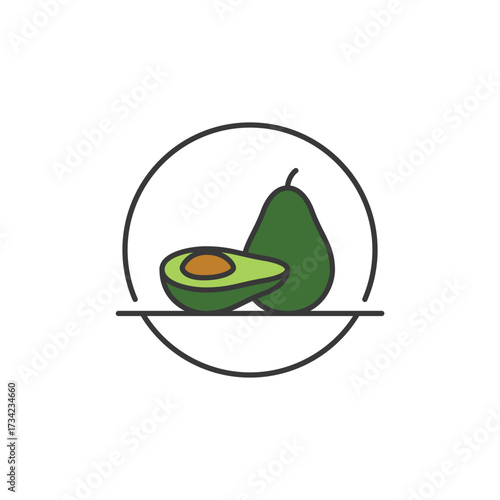 Whole and halved avocado with earthy tones and creamy center, ideal for superfood branding, plant-based menus, or wellness packaging. Smooth, nutrient-rich, and naturally satisfying