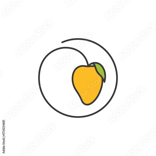 Golden mango with smooth curves and leafy accent, wrapped in a clean loop, perfect for tropical product labels, exotic fruit branding, or fresh market visuals. Lush, sweet, and naturally bold