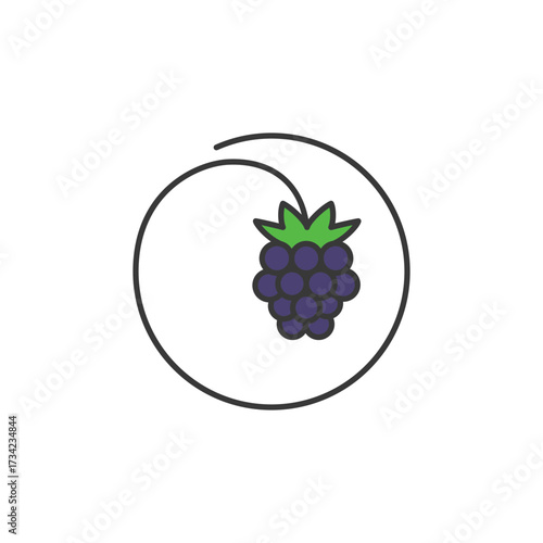 Dark purple blackberry cluster with leafy crown, wrapped in a sleek loop—ideal for antioxidant-rich branding, forest fruit packaging, or artisanal dessert visuals. Bold, juicy, and naturally wild