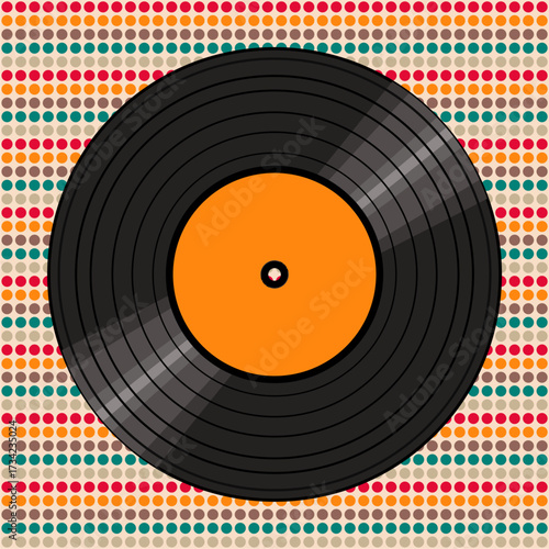Vinyl disk retro player style illustration vector art decor design 70s, 80s, 90s music pattern	
