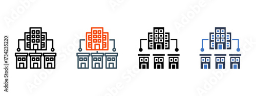 Parent Company multiple icon style vector illustration