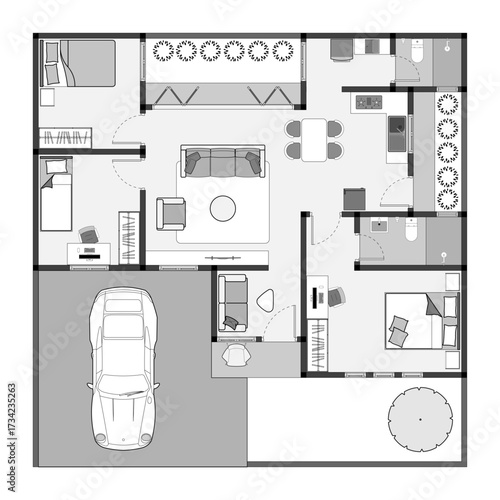 floor plan of a modern unfurnished house for your design. Suburban house vector blueprint. Architectural background. eps.