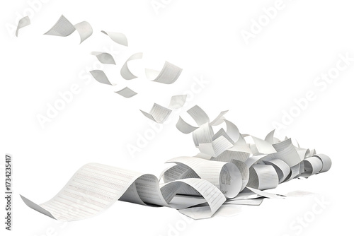 Endless Paper Roll Stream Business Financial Concept with Isolated Black Background Represents Wasted Resources and Paperwork